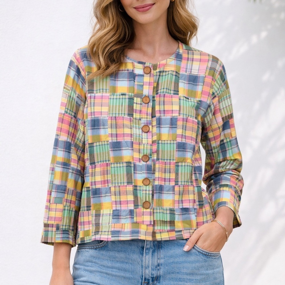 Vintage Y2K Madras Plaid Jacket Cardigan Shirt Shacket quilt like BFA Classics